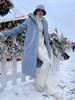 Пальто зимнее на мембране с капюшоном, цв.голубой - фото 8980